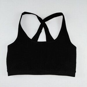 NUX Ribbed Scoop Cross Back Sports Bra Women's Large Black Wire Free